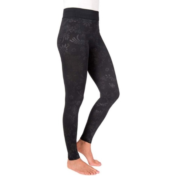 MUK LUKS Black floral embossed leggings - Picture 1 of 9